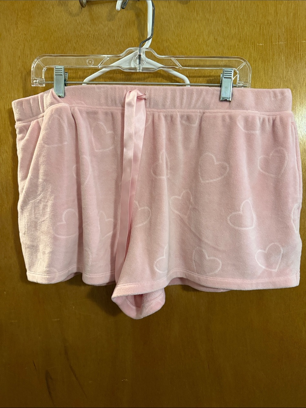 Cozy Pink Heart Plush Sleep Shorts with Ribbon Waist